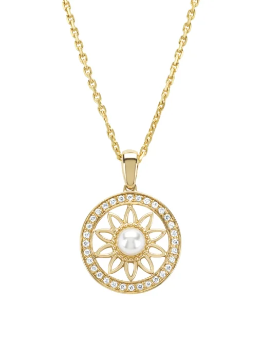 Birthstones geelgouden parelhanger, 0.09 ct diamant (Juni)