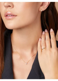 Geelgouden collier, 0.20 ct diamant, Hearts & Arrows