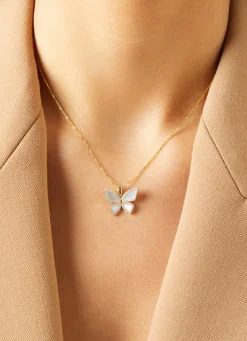 Geelgouden hanger, 0.20 ct diamant, Butterfly Kisses