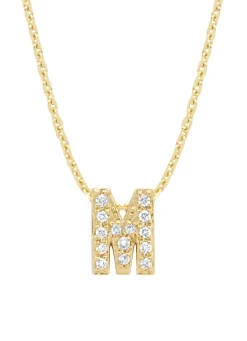 Geelgouden hanger M, 0.06 ct diamant, Alphabet