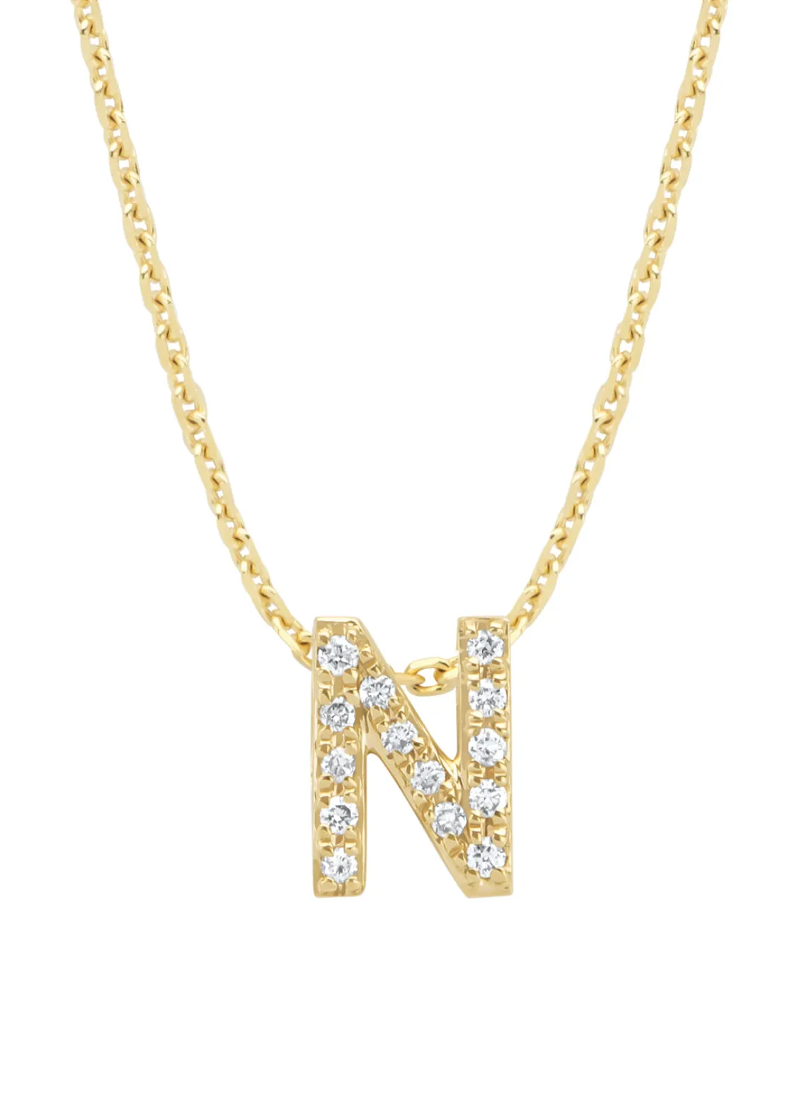 Geelgouden hanger N, 0.05 ct diamant, Alphabet