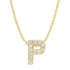 Geelgouden hanger P, 0.05 ct diamant, Alphabet
