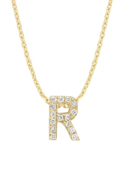 Geelgouden hanger R, 0.06 ct diamant, Alphabet