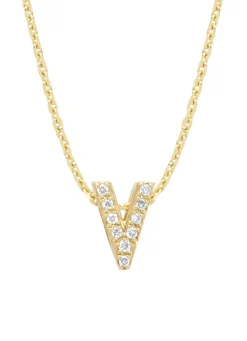 Geelgouden hanger V, 0.04 ct diamant, Alphabet