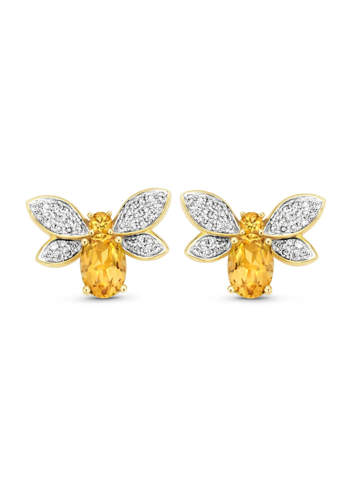 Geelgouden oorsieraden, 1.55 ct citrien, Queen Bee