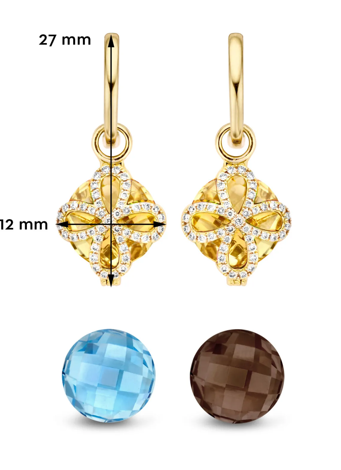 Geelgouden oorsieraden, 10.70 ct topaas, Varié