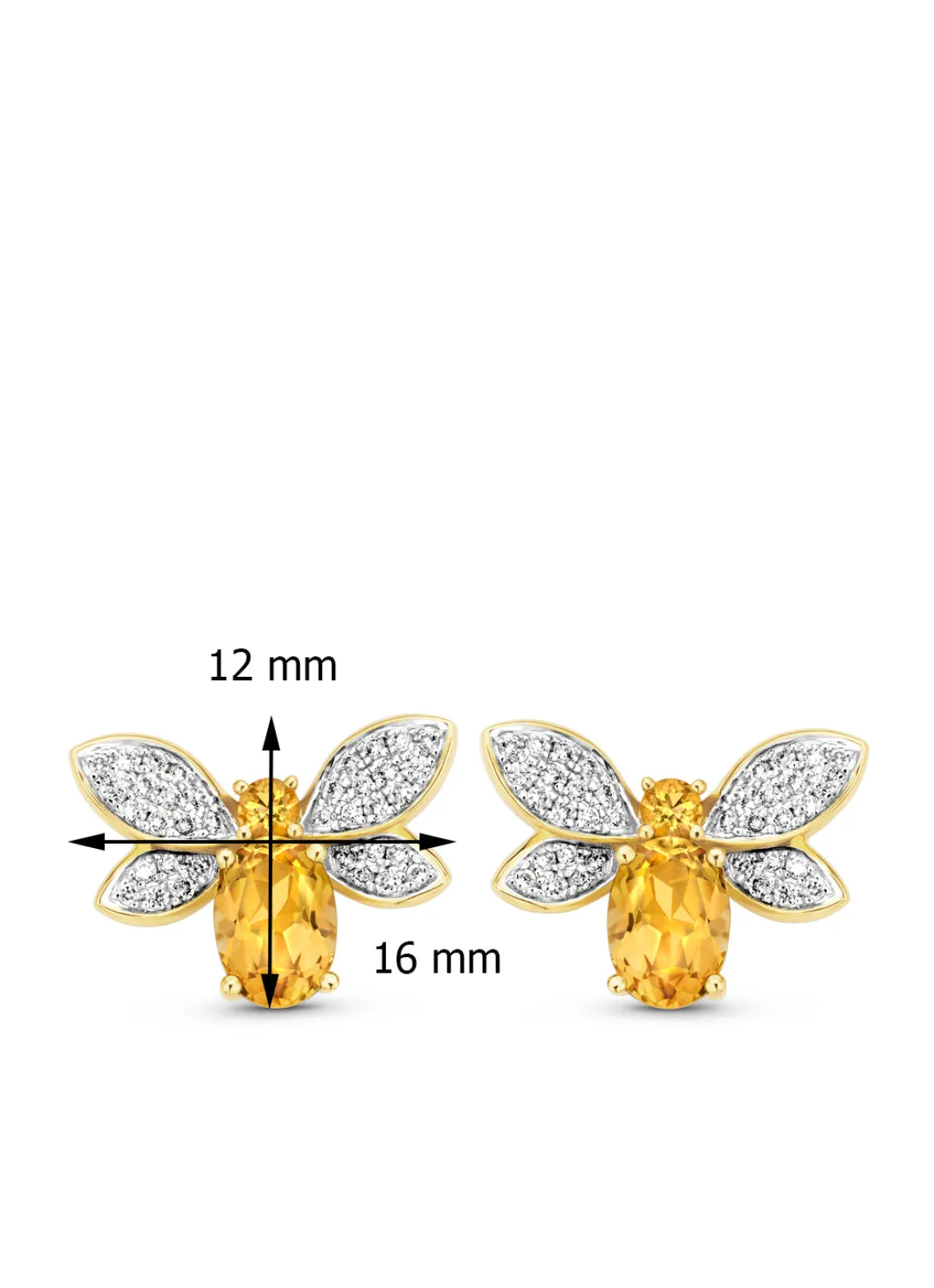 Geelgouden oorsieraden, 1.55 ct citrien, Queen Bee