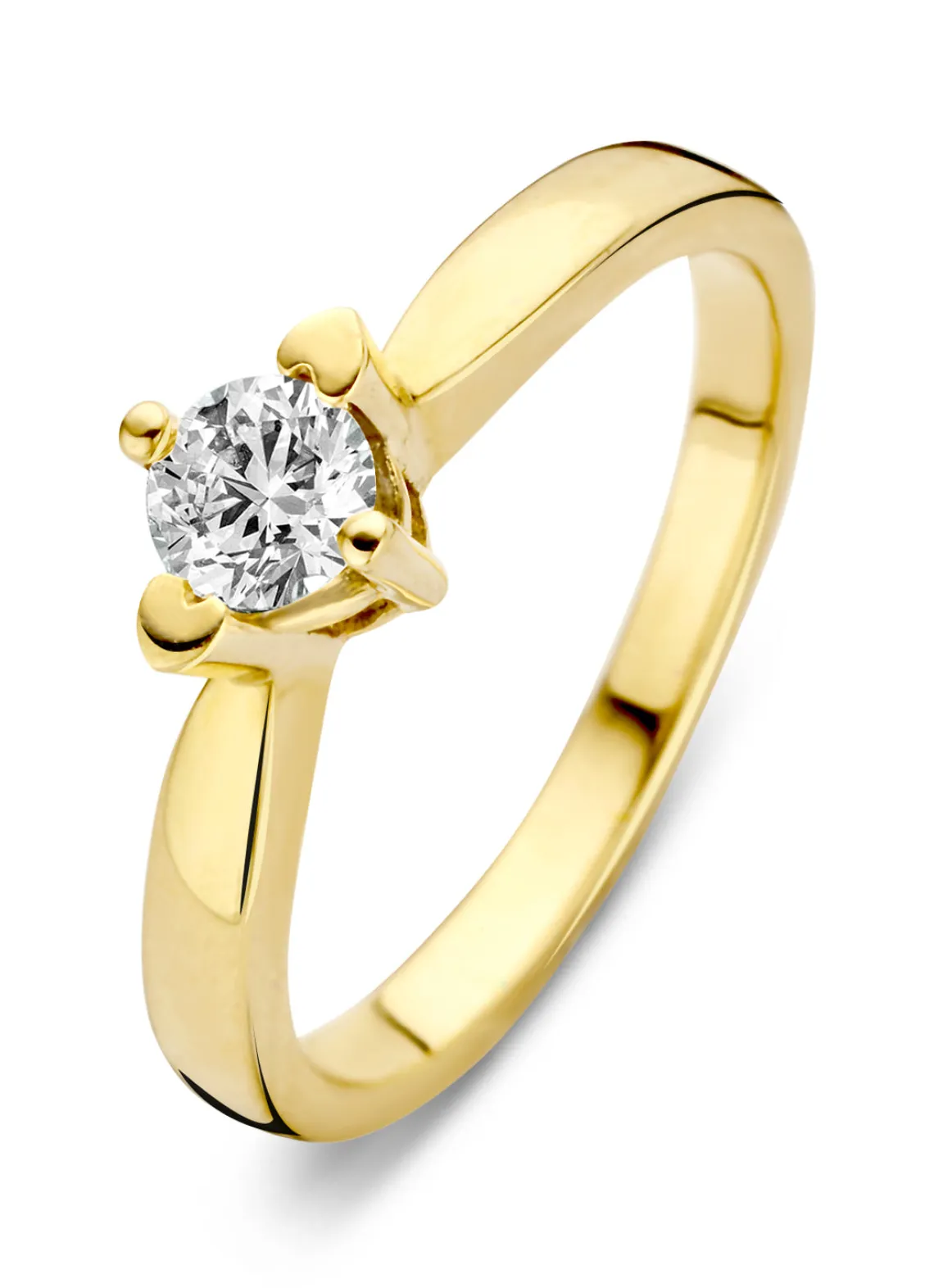 Geelgouden ring, 0.30 ct diamant, Hearts & Arrows