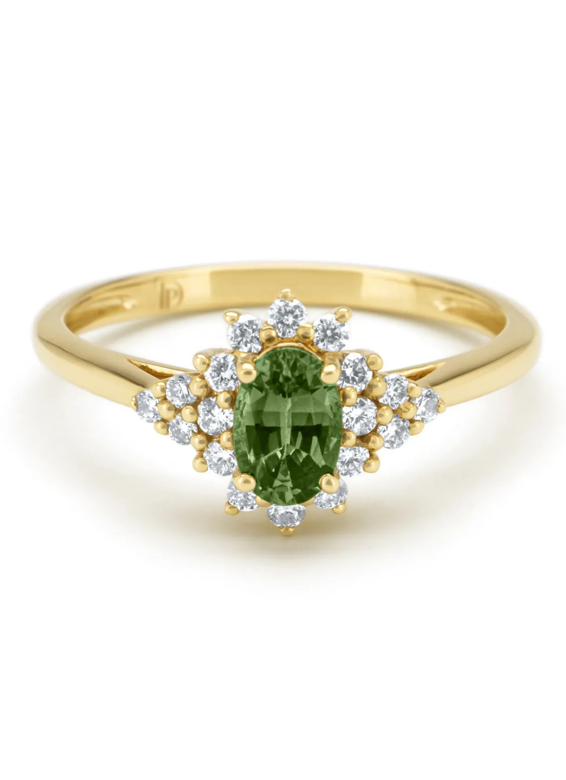 Geelgouden ring, 0.60 ct groene saffier, Eden