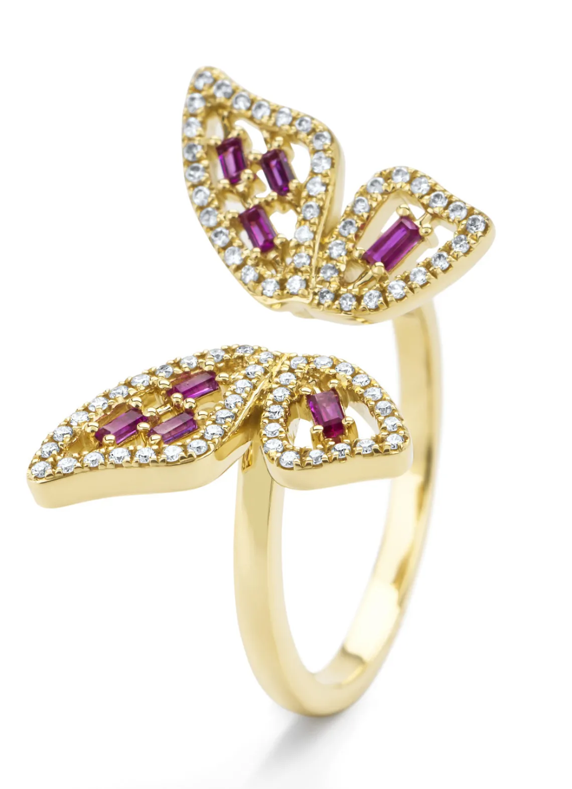 Geelgouden ring, 0.19 ct roze saffier, Butterfly Kisses