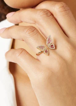 Geelgouden ring, 0.19 ct roze saffier, Butterfly Kisses