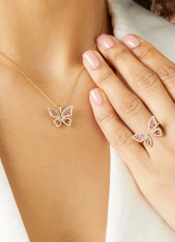 Geelgouden ring, 0.19 ct roze saffier, Butterfly Kisses