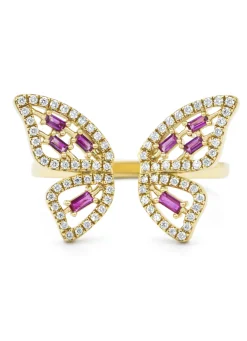 Geelgouden ring, 0.19 ct roze saffier, Butterfly Kisses