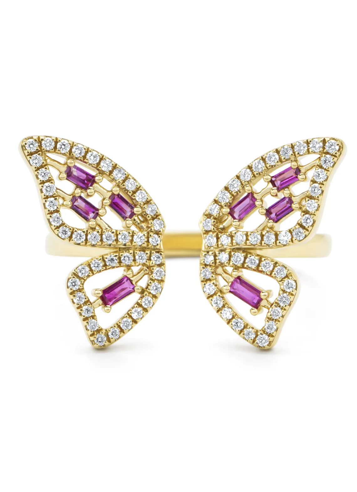 Geelgouden ring, 0.19 ct roze saffier, Butterfly Kisses