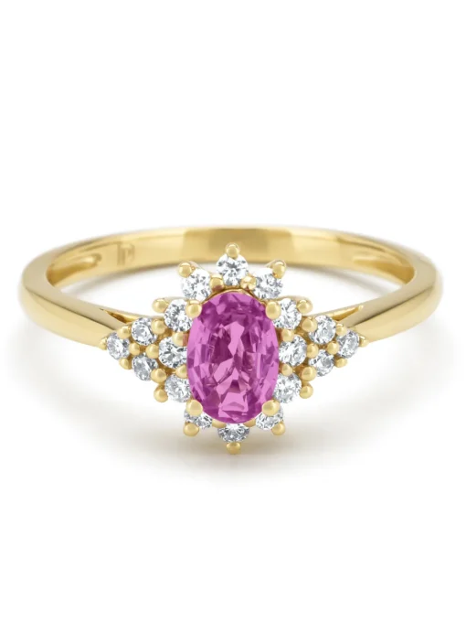 Geelgouden ring, 0.60 ct roze saffier, Eden