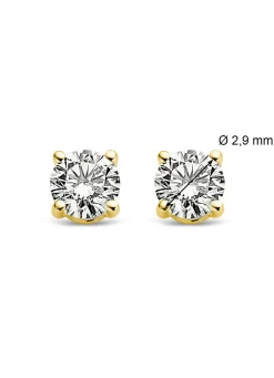 Geelgouden solitair oorstekers, 0.18 ct diamant, Groeibriljant