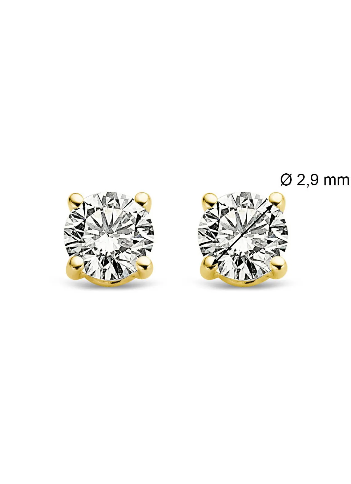 Geelgouden solitair oorstekers, 0.18 ct diamant, Groeibriljant