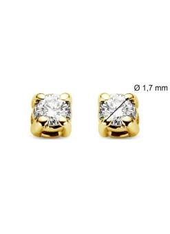 Geelgouden solitair oorstekers, 0.04 ct diamant, Groeibriljant