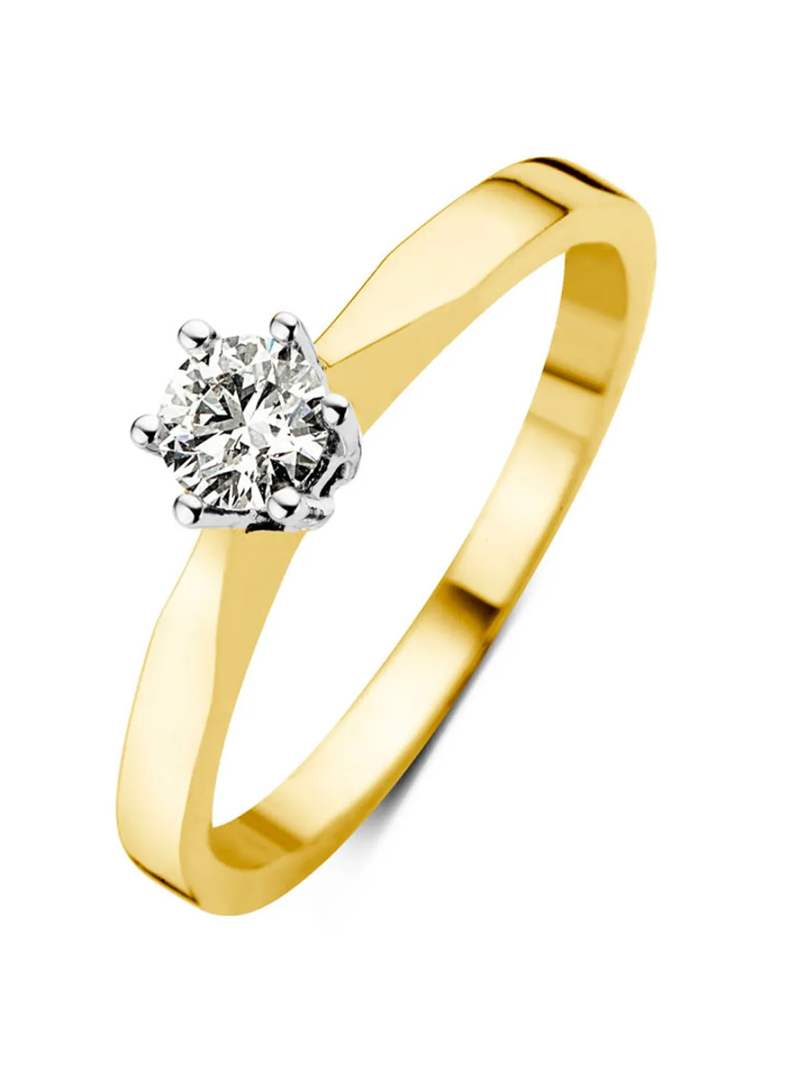 Geelgouden solitairring, 0.18 ct diamant, Groeibriljant