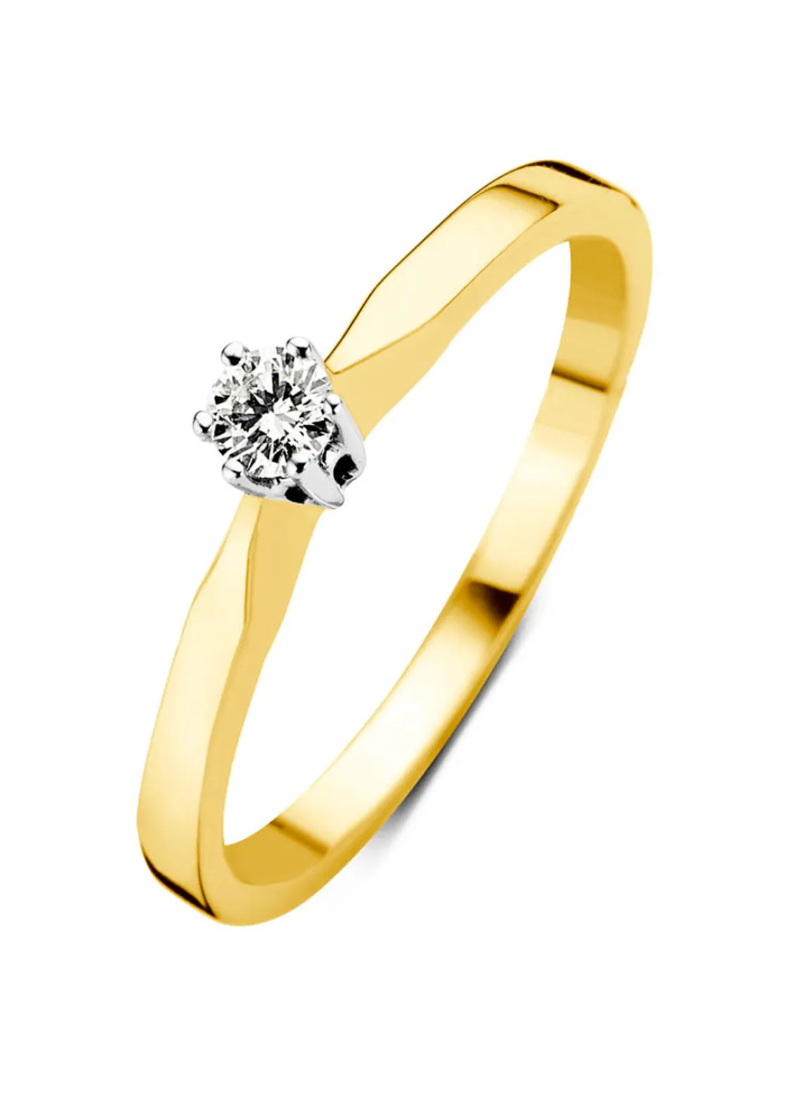 Geelgouden solitairring, 0.08 ct diamant, Groeibriljant