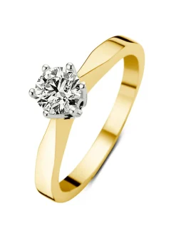 Geelgouden solitairring, 0.34 ct diamant, Groeibriljant