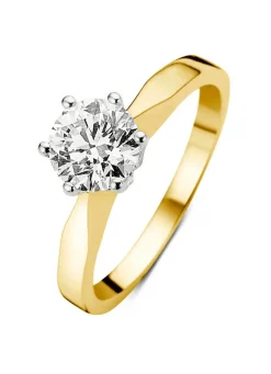 Geelgouden solitairring, 0.91 ct diamant, Groeibriljant