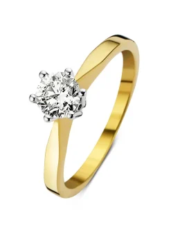 Geelgouden solitairring, 0.54 ct diamant, Groeibriljant