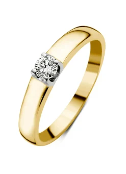 Geelgouden solitairring, 0.17 ct diamant, Groeibriljant