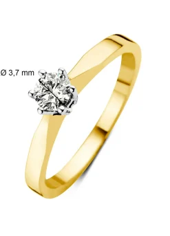 Geelgouden solitairring, 0.18 ct diamant, Groeibriljant