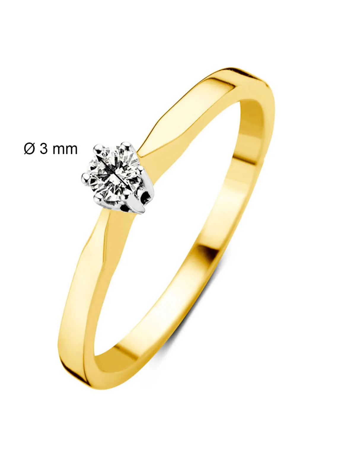 Geelgouden solitairring, 0.11 ct diamant, Groeibriljant