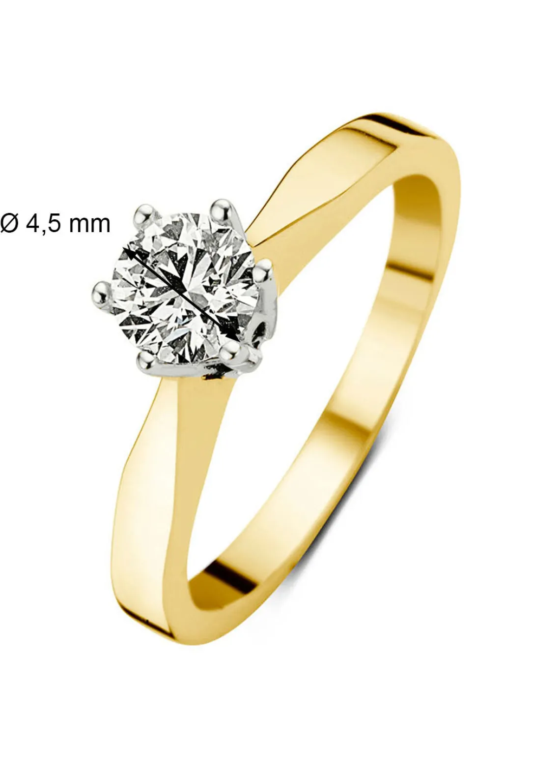 Geelgouden solitairring, 0.34 ct diamant, Groeibriljant