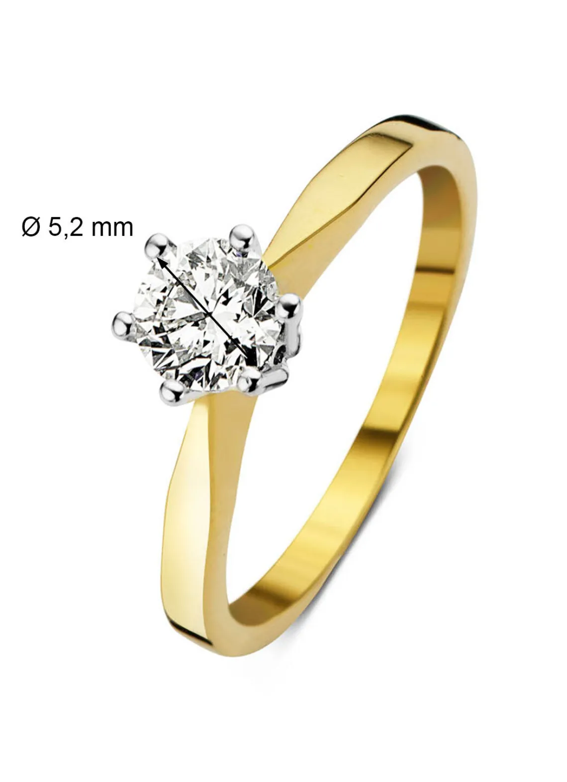 Geelgouden solitairring, 0.54 ct diamant, Groeibriljant