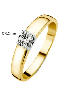 Geelgouden solitairring, 0.60 ct diamant, Groeibriljant