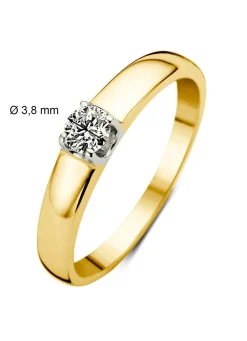 Geelgouden solitairring, 0.23 ct diamant, Groeibriljant
