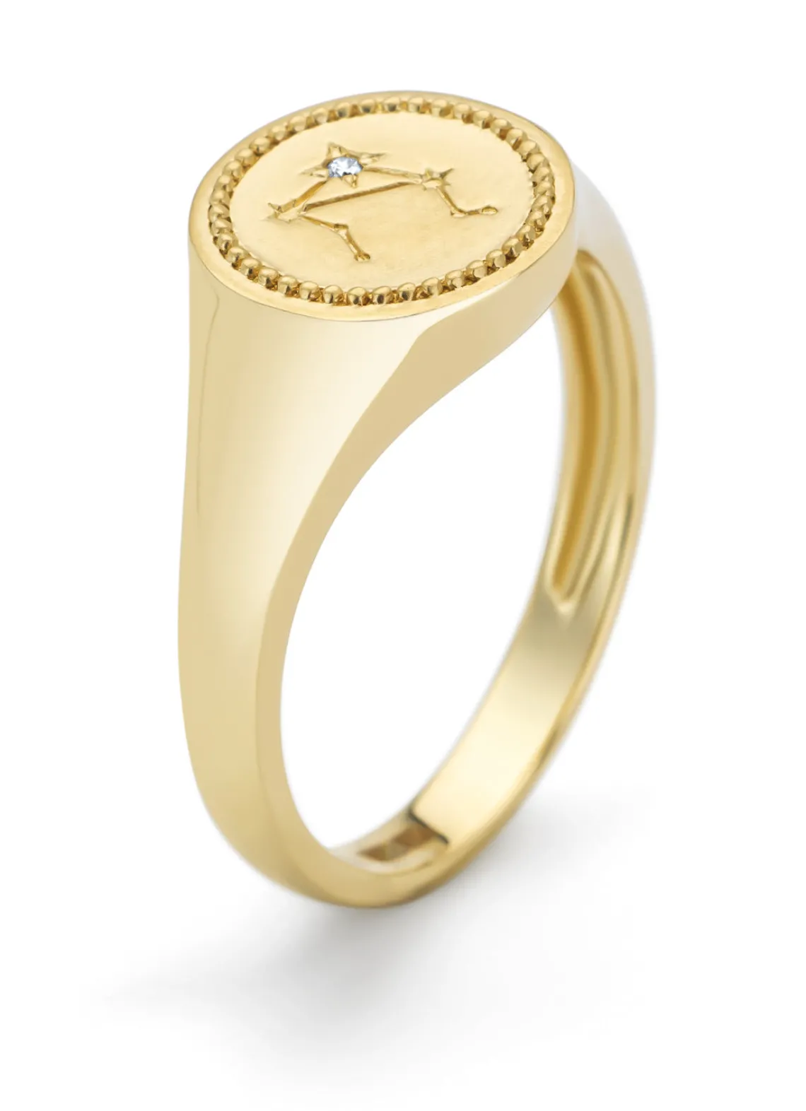 Geelgouden zegelring, Zodiac-Libra (Weegschaal)