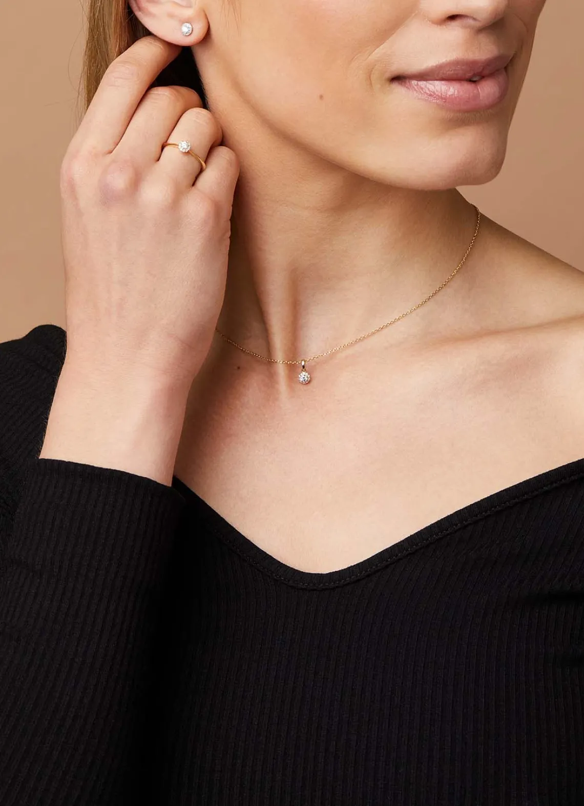 Gouden collier, 0.15 ct diamant, Starlight