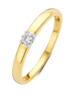 Gouden solitairring, 0.08 ct diamant, Groeibriljant