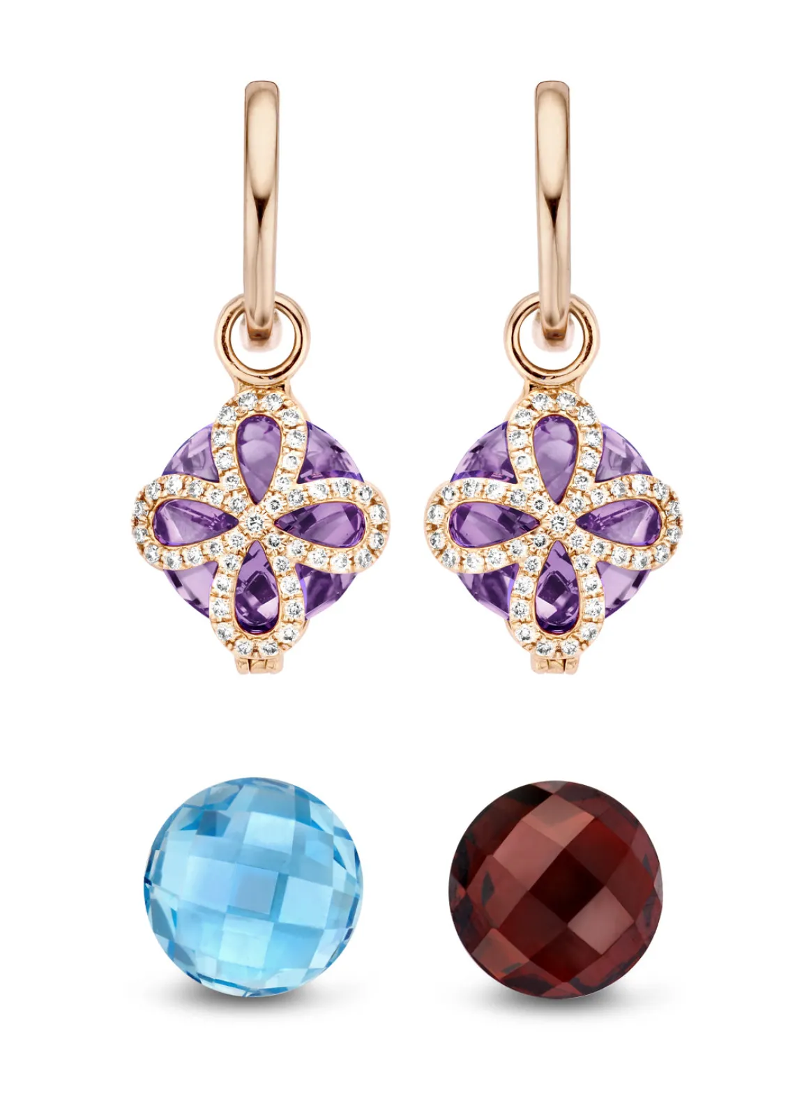 Roségouden oorsieraden, 11.70 ct granaat, Varié