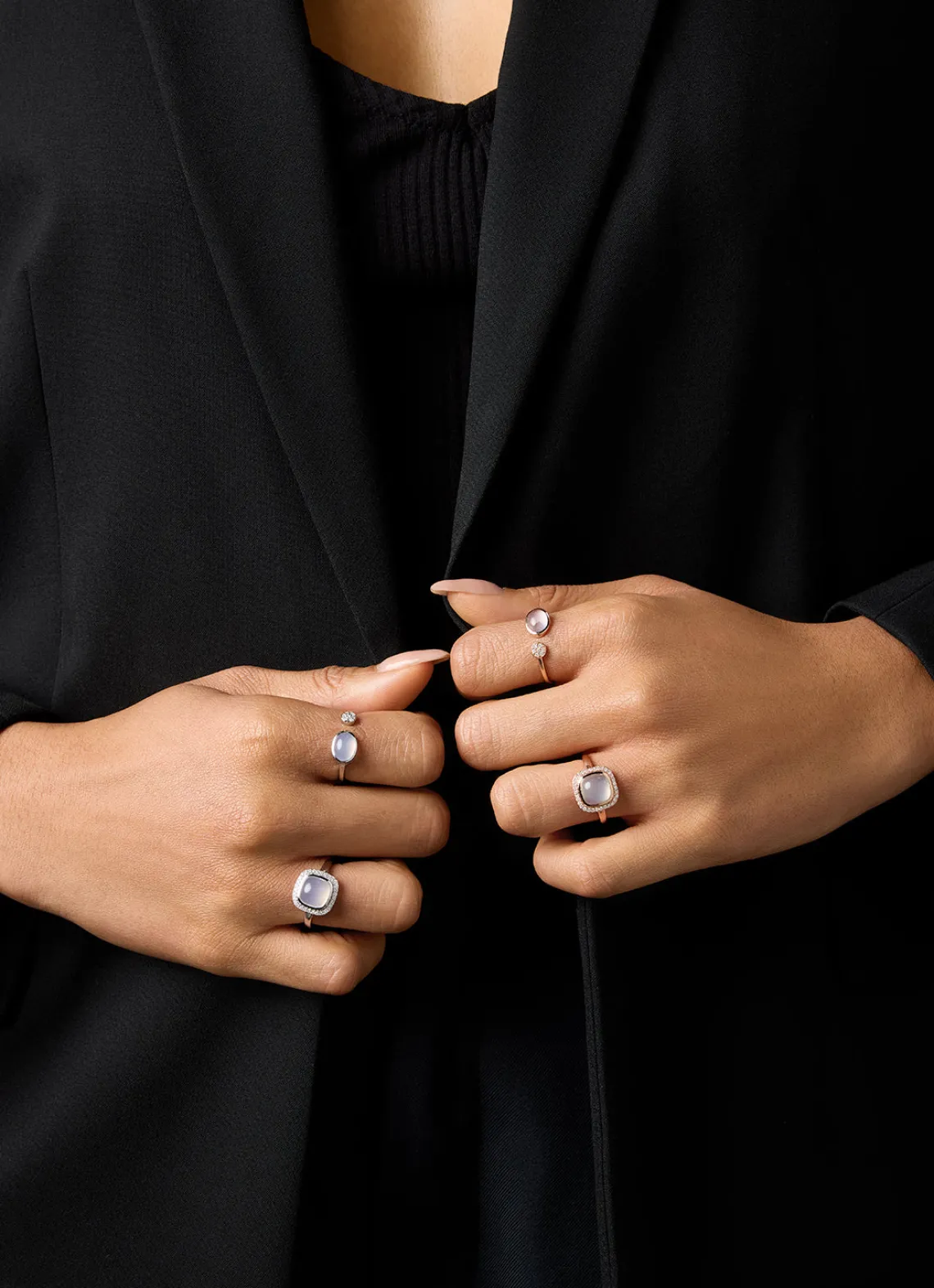 Roségouden ring, 2.32 ct maansteen, Little Drops