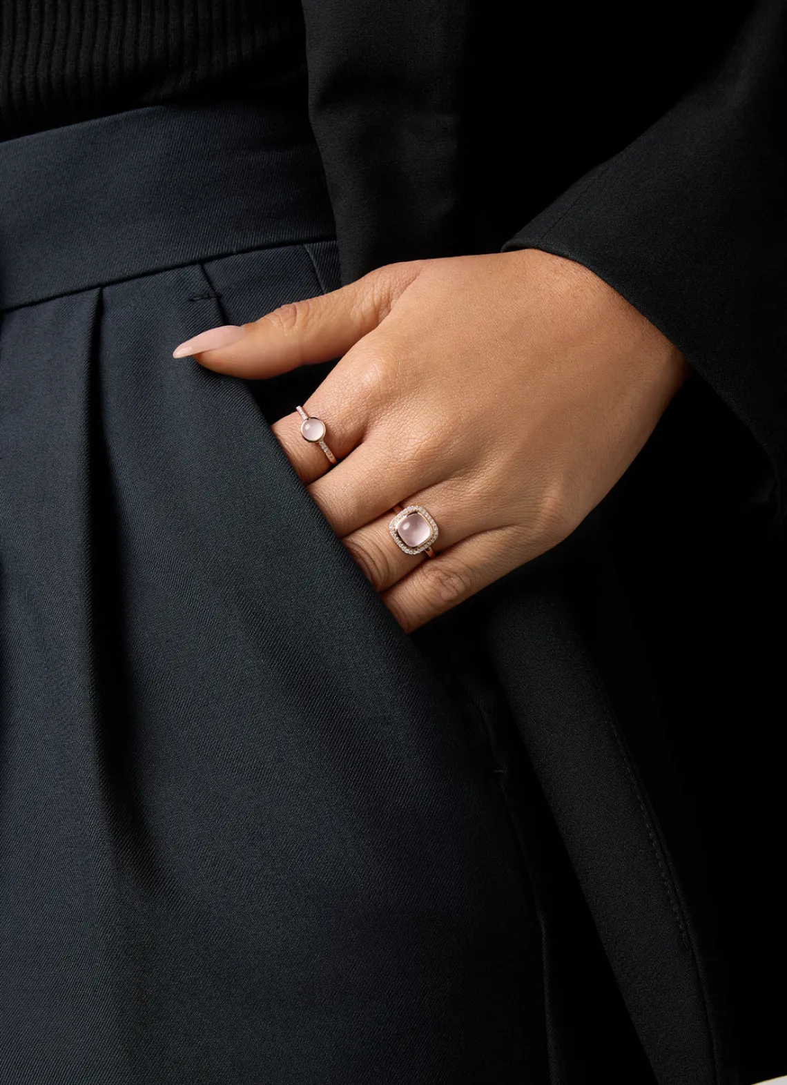 Roségouden ring, 2.36 ct rozenkwarts, Little Drops