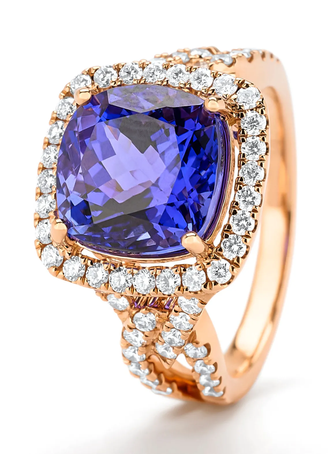 Roségouden ring, 5.08 ct tanzaniet, Gallery