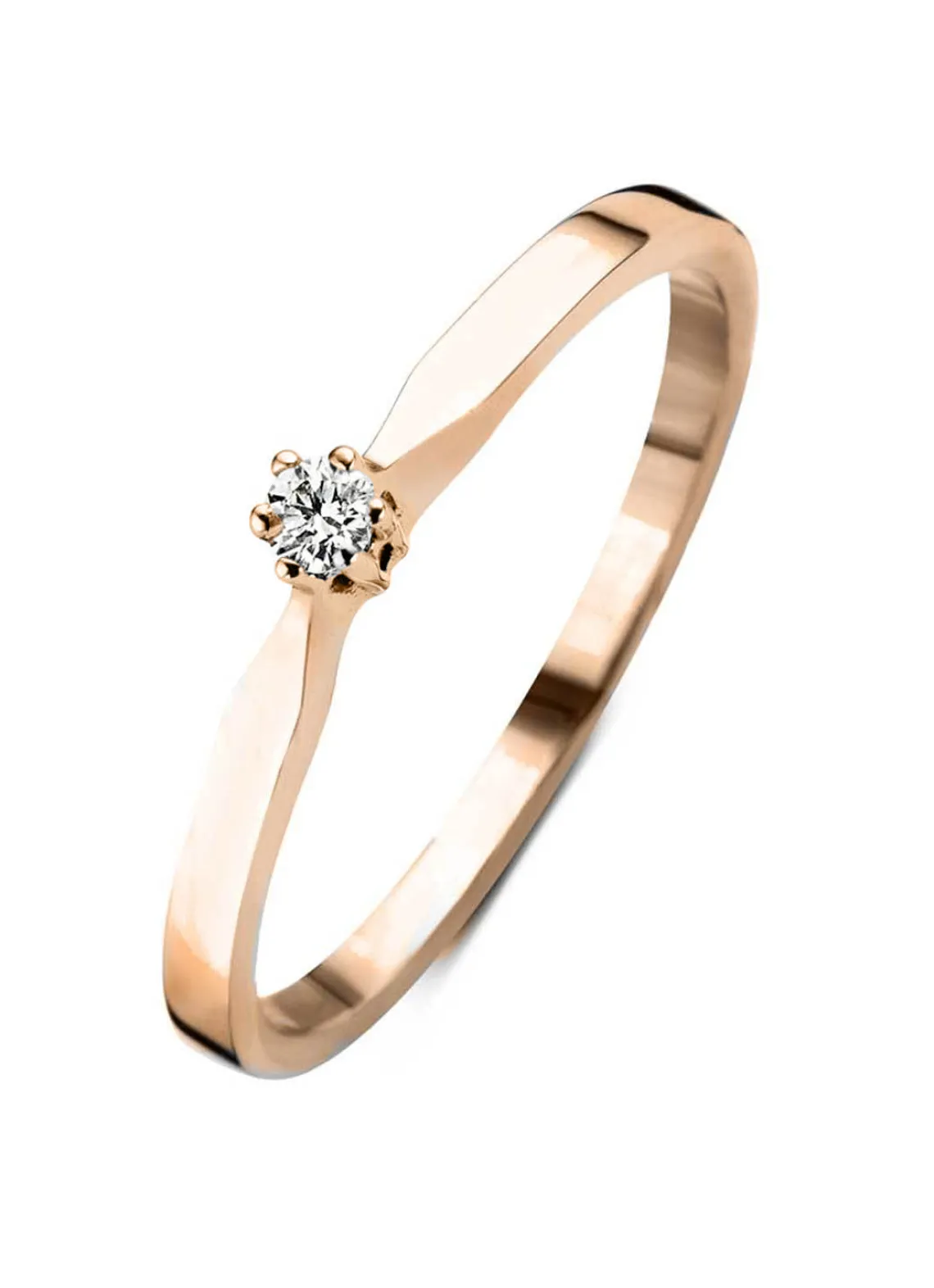 Roségouden solitairring, 0.02 ct diamant, Groeibriljant