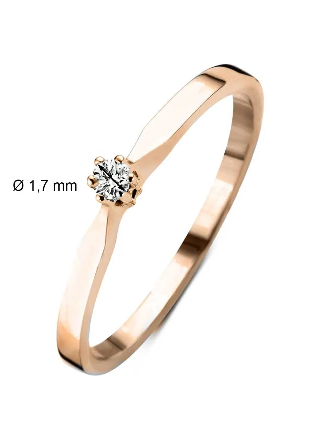 Roségouden solitairring, 0.02 ct diamant, Groeibriljant
