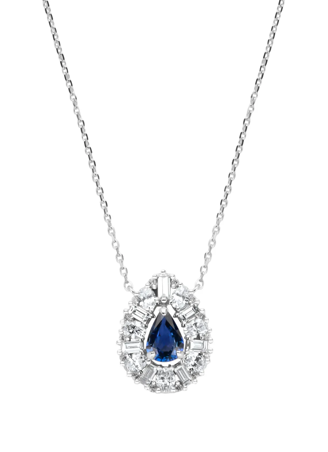 Witgouden collier, 0.76 ct blauwe saffier, Gallery