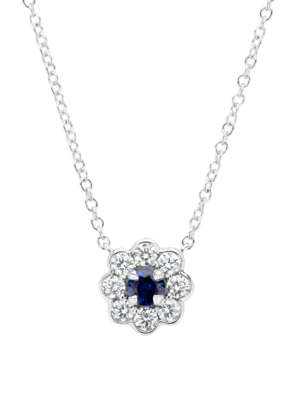 Witgouden collier, 0.32 ct blauwe saffier, Majestic