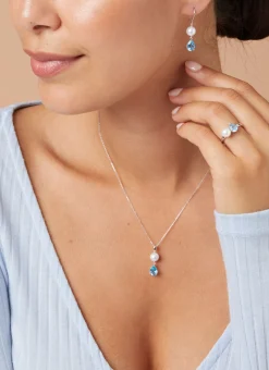 Witgouden hanger met collier, 1.19 ct topaas, Rivièra