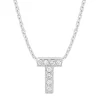 Witgouden hanger T, 0.04 ct diamant, Alphabet