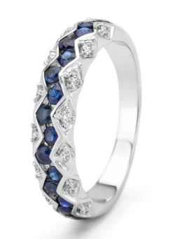 Witgouden ring, 0.79 ct blauwe saffier, Majestic