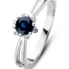 Witgouden ring, 0.50 ct blauwe saffier, Empress