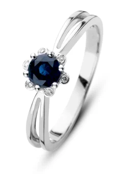 Witgouden ring, 0.50 ct blauwe saffier, Empress